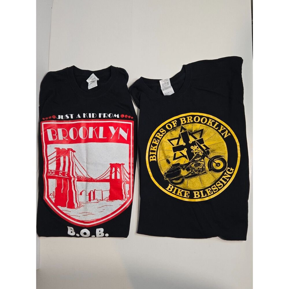Bikers of Brooklyn Graphic T-Shirt Bundle | Men's Size L | Gildan Black 2 Shirts